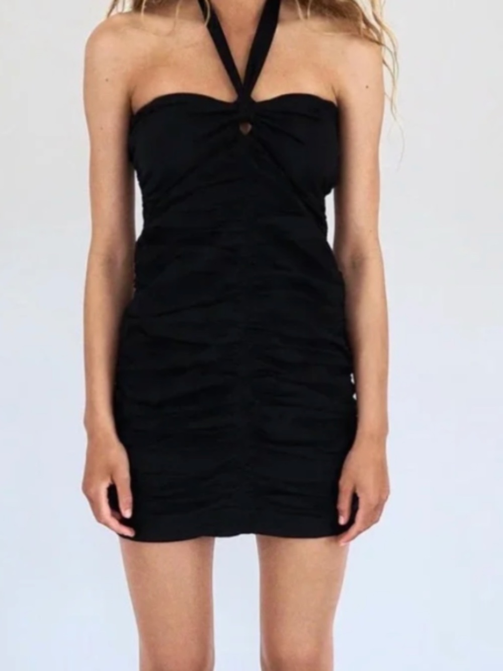 Black Ruched Halter Mini Dress/Size M
